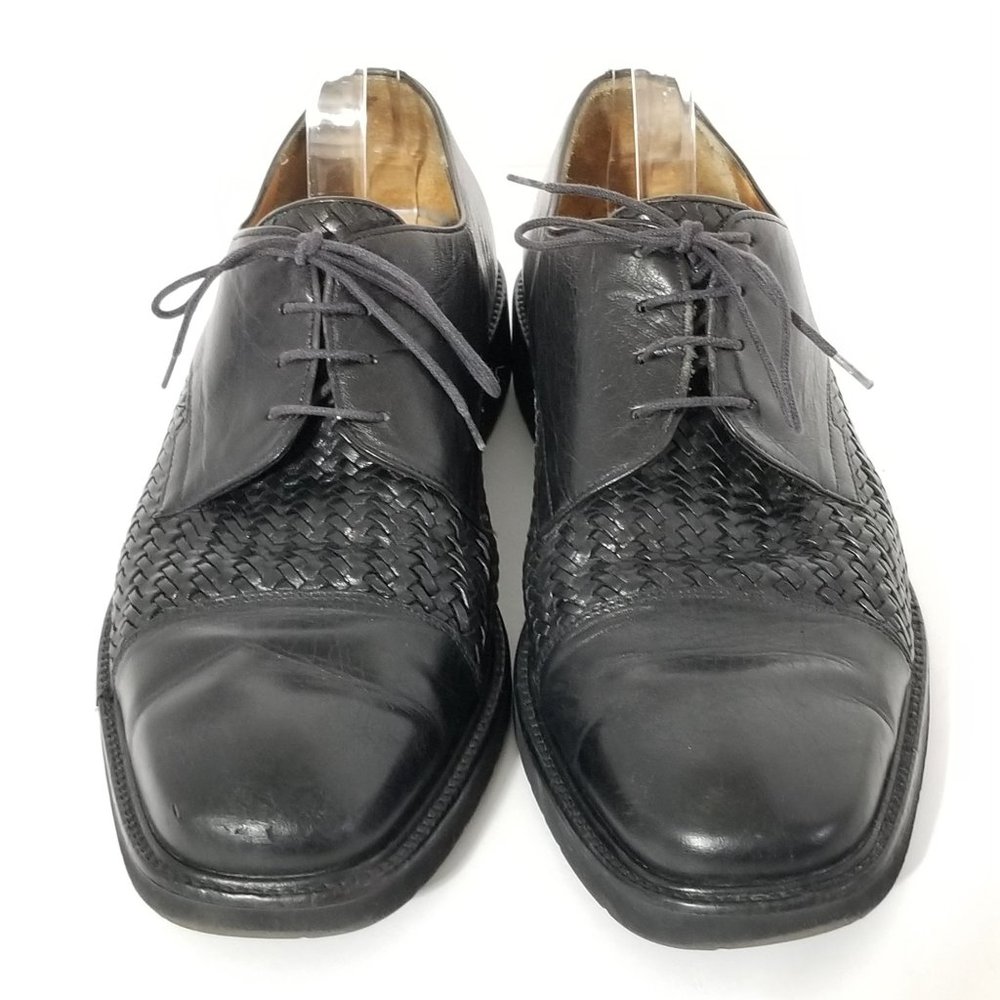 VINTAGE BALLY WOVEN MENS BLACK LEATHER‎ OXFORD《715》sz 11 lace ups